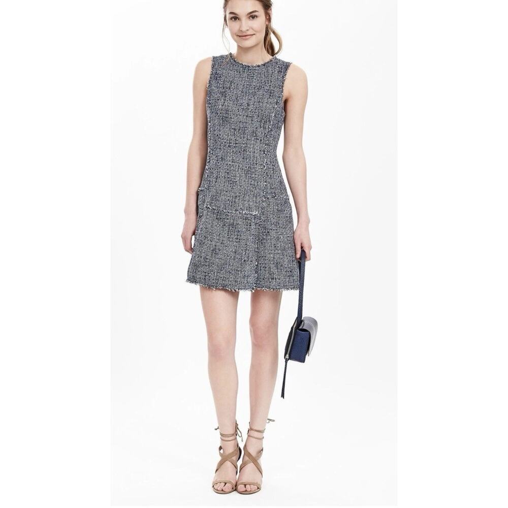 Banana Republic Womens Tweed Fit-and-Flare Dress Gray Size 8